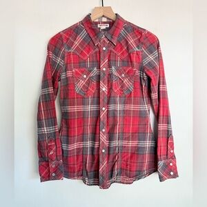 Y2K True Religion Western Rodeo Red Plaid Pearl Snap Fitted Button Up Shirt ‎ S